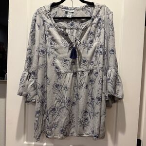 Boho Cottagecore Catherines 4X Floral Bell Sleeve Tunic Top 30/32W